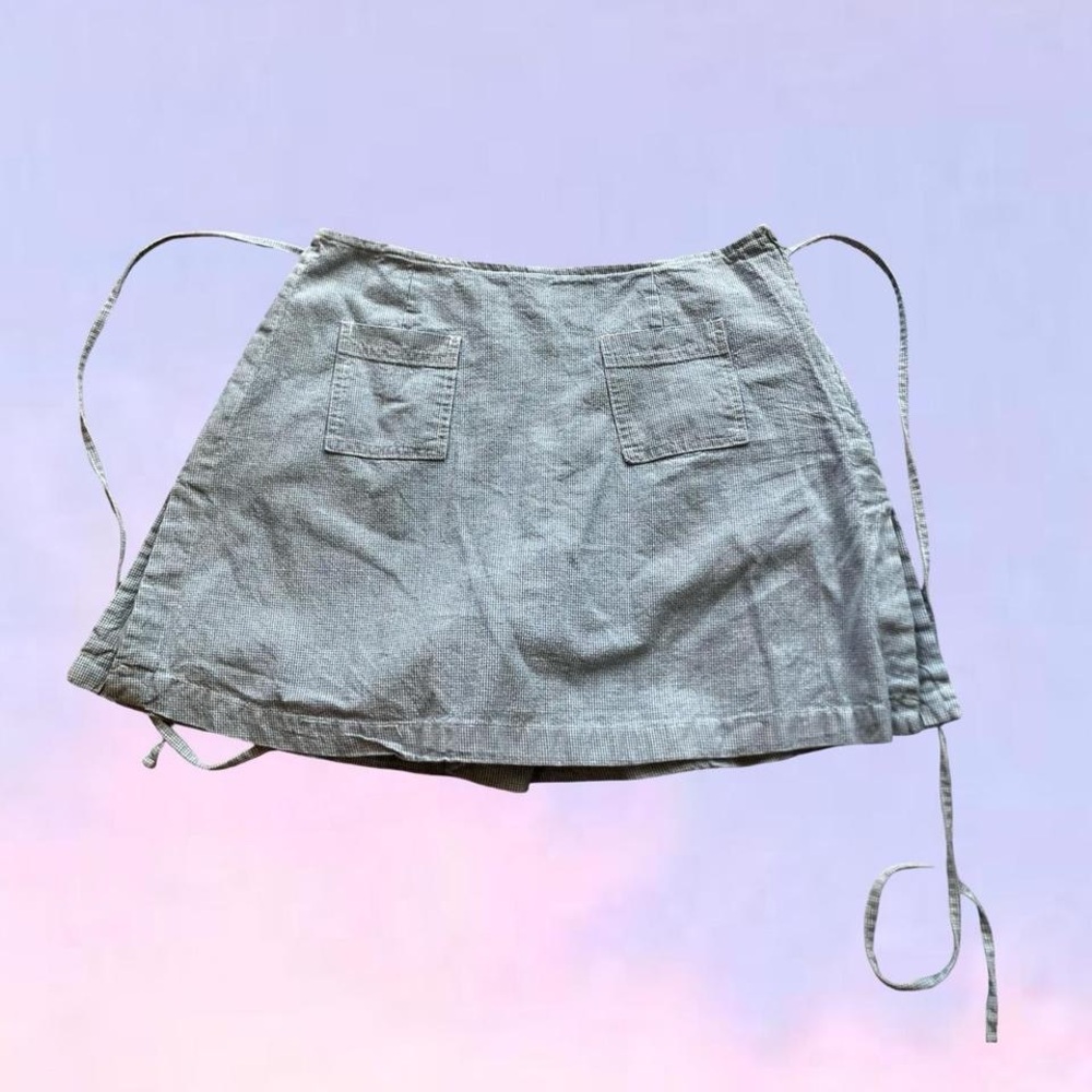 Vintage 90s y2k Wrap Denim Skirt with Front Patch Pockets - Light Gray